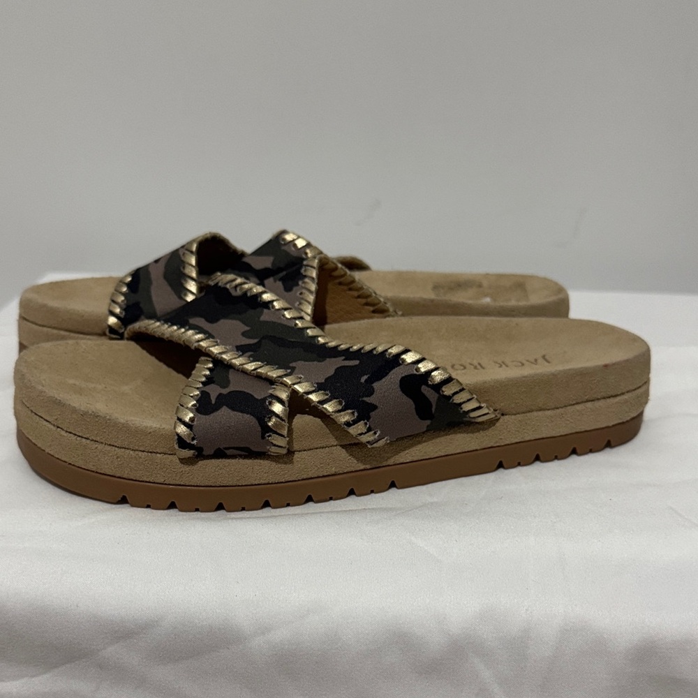 Jack Rogers Camouflage Sandals with Gold Trim - Picture 4 of 7